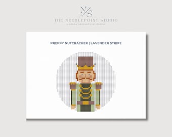 Preppy Nutcracker Ornament - Stripes in Lavender | Digital Needlepoint Pattern PDF