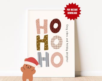 Ho Ho Ho Christmas Print, Holiday Decor, Christmas Wall Art, Festive Ho Ho Ho Print, Xmas Poster, Printable Christmas Art