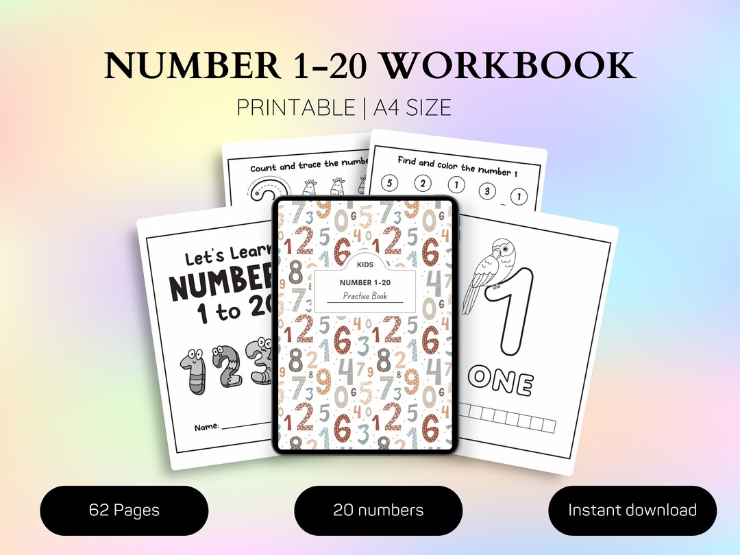 20 Number Tracing Workbook, Traceable Bumbers, Preschool Worksheets, 0 ...