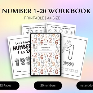 20 Number Tracing Workbook, Traceable Bumbers, Preschool Worksheets, 0-20 Printable Number Tracing, Kids Tracing, Handwriting Practice
