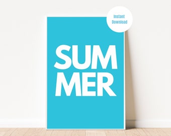 Blue Summer Sign, Hello Summer Printable, Word Art Summer, Summer Decor Print, Minimalist Summer Decor, Beach Vibes Print