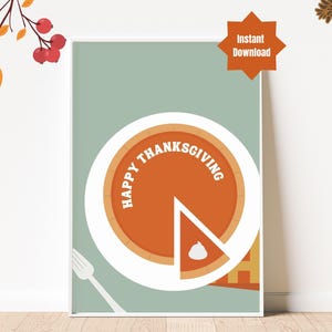 Póster de pastel de calabaza, arte mural de pastel de calabaza, arte de cocina, impresión artística de Acción de Gracias, impresión de otoño, arte gastronómico, póster de postres