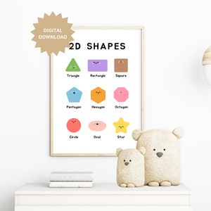 2D Shapes Poster, Shapes Educational Poster, Preschool Shape Decor, Montessori Shape Poster, Kids Playroom Decor