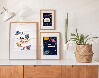 Set of 3 Space Wall Art, Space Nursery Print, Rocket Ship Wall Art Decor, Out Space Wall Art, Outer Space Nursery, Outer Space Wall Art Set