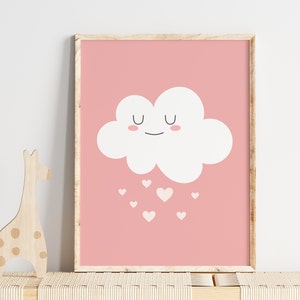 Cloud Heart Printable, Pink Cloud Poster, Cute Cloud Wall Art, Sweet Dream Poster, Nursery Decor, Pastel Baby Room Theme