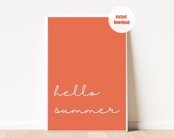 Hello Summer Printable, Seasonal Printables, Summer Quotes, Summer Wall Decor, Summer Vibe Artprint, Hello Summer Sign