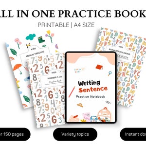 Tutto in un libro di esercizi, libro di tracciamento dei numeri, esercizi di scrittura delle frasi, quaderno di esercizi di tracciamento degli animali, quaderno di esercizi di tracciamento e colorazione degli alfabeti