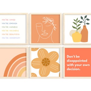 Set of 5 Modern Posters, Happy Gallery wall, Motivation Wall Print, Self Love Affirmations, Boho Set Wall Decor, Positivity gifts