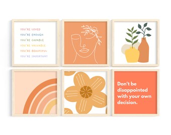 Set of 5 Modern Posters, Happy Gallery wall, Motivation Wall Print, Self Love Affirmations, Boho Set Wall Decor, Positivity gifts
