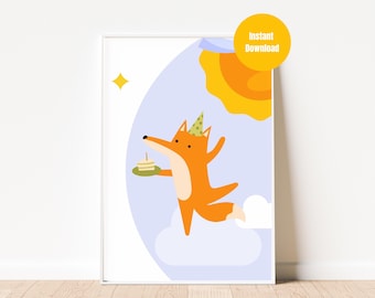 Cute Fox Art Print, Fox Wall Art, Abstract Fox Print, Fox Poster, Orange Wall Art, Cute Animal Wall Art, Nursery Fox Print