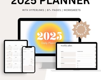 Digitale planner 2025 | Stijlvolle aanpasbare canvassjabloon | Dag-, week- en maandplanner | Digitale pdf-download voor productiviteit