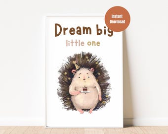 Adorable Baby Hedgehog watercolor Art Neutral Nursery Decor Digital Download Nursery Wall Decor Animal Print Cute Art Gender Neutral Decor