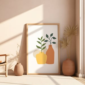 Boho Abstract Wall Art Prints, Beige, Green, Terracotta, Boho Wall Art, Boho Vase Printable, Trendy Abstract Decor