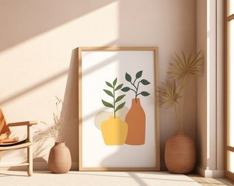 Boho Abstract Wall Art Prints, Beige, Green, Terracotta, Boho Wall Art, Boho Vase Printable, Trendy Abstract Decor
