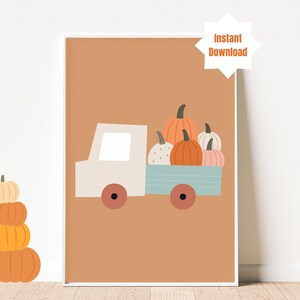 Póster de otoño con diseño de camión de calabaza, arte de pared, género neutro, decoración de camioneta