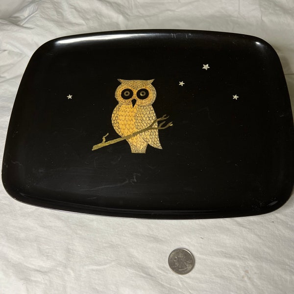 Vintage Couroc Owl Tray Barware Serving Mid-Century