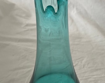 Vintage L. E. Smith Three Footed Swung Glass Vase Blue Teal Mid-Century