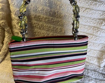 Vintage Pink and Green Bag, Beaded Handle