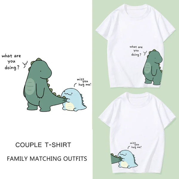 T-shirt dinosaure assorti pour couple, t-shirt à manches courtes, t-shirt décontracté, petit ami, petite amie, fille, été, haute qualité