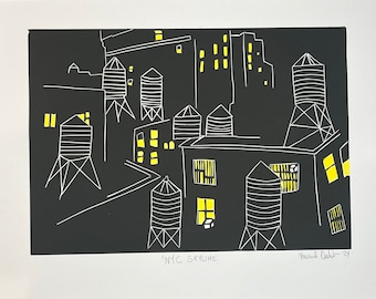 NYC Skyline - Linocut Print