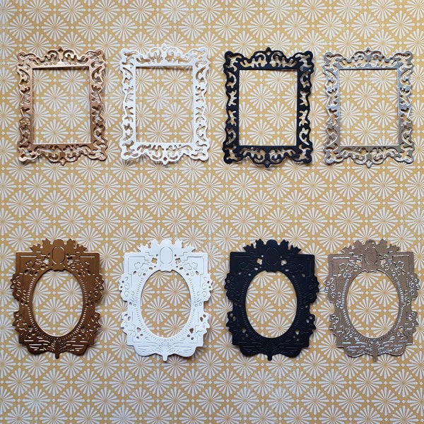Set of eight cardstock frames, 4 different colors for scrapbooking, junk journaling, card making