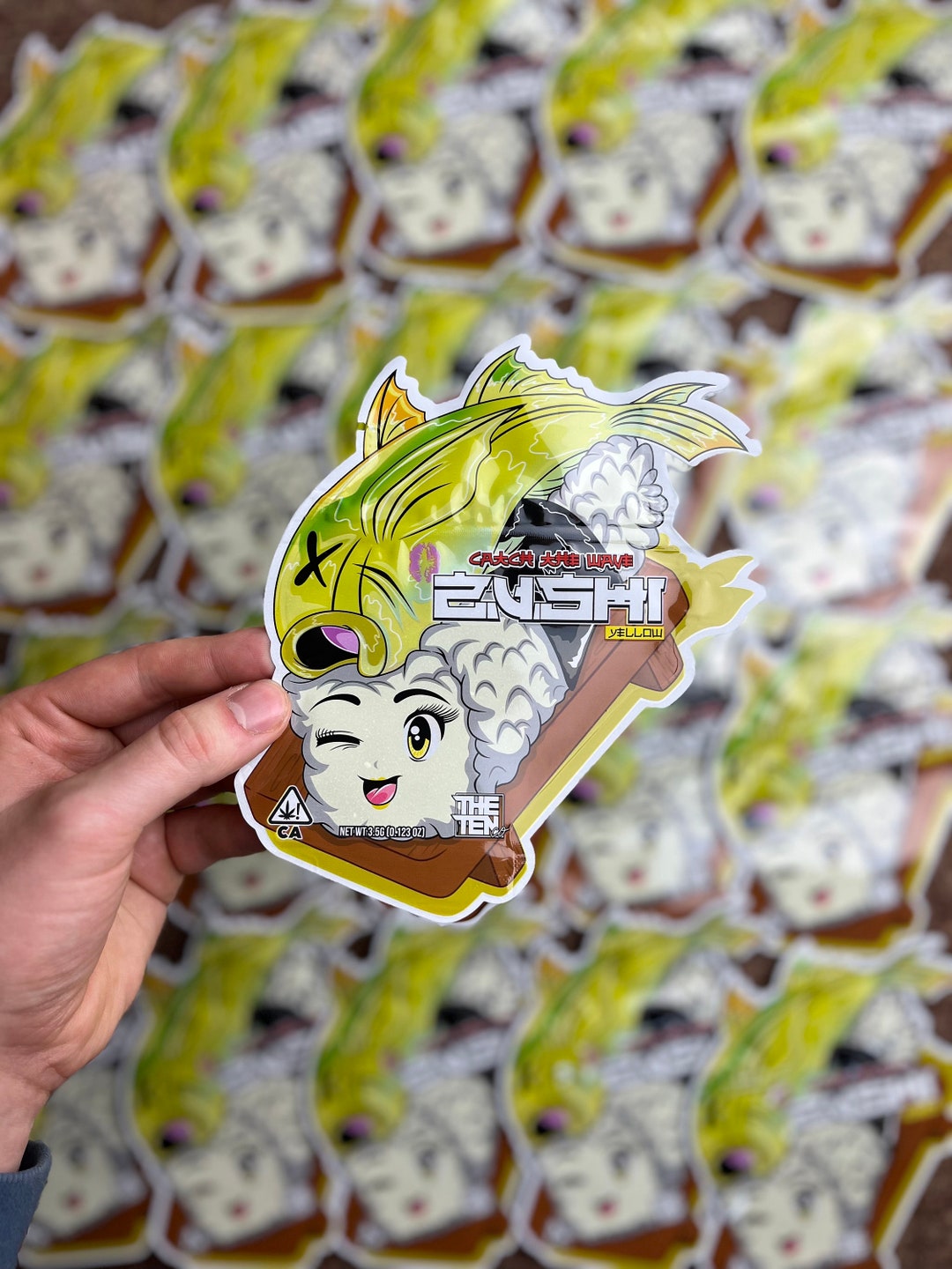 10x Yellow Zushi Cali Packs Resealable Plastic Mylar 3.5 Bag Unique