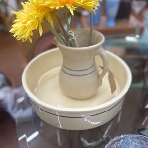 Vintage Stoneware Pitcher & Wash Basin Set- Blue Stripe