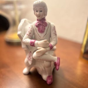 Vintage Porcelain Gentleman Figurine | Hand-Painted Rococo Style Decor | Pink & Gold Mid-Century Collectible