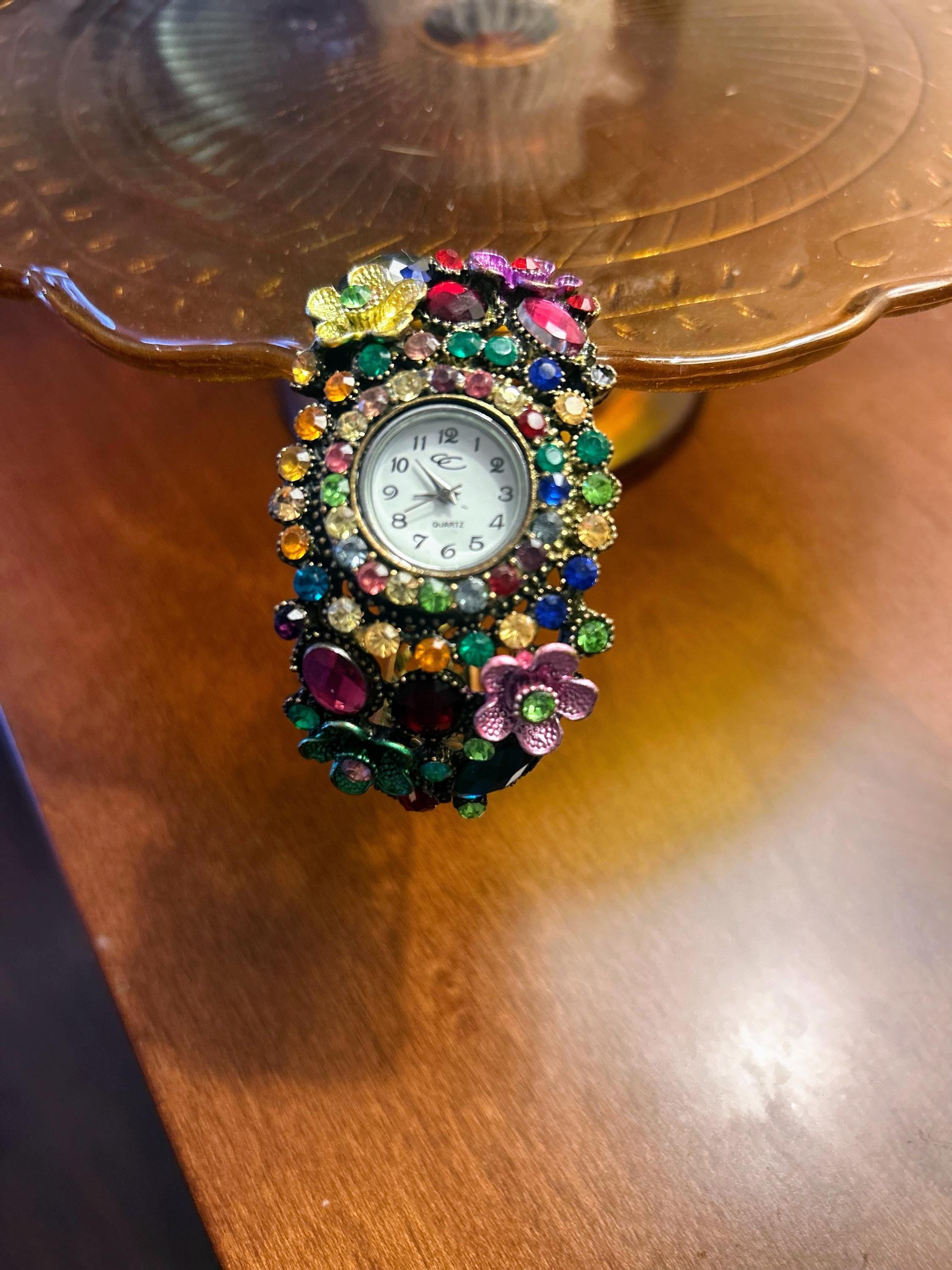 Beautiful Vintage Floral Cuff Watch Joan Rivers the woman you are. Vintage Joan Rivers Enamel  main image 2