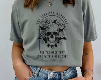 Abbigliamento Whimsigoth di Edgar Allan Poe, Maglietta letteraria di Edgar Allen Poe, Maglietta Dark Academia, Maglietta da poeta, Maglietta Whimsigoth, Maglietta con teschio