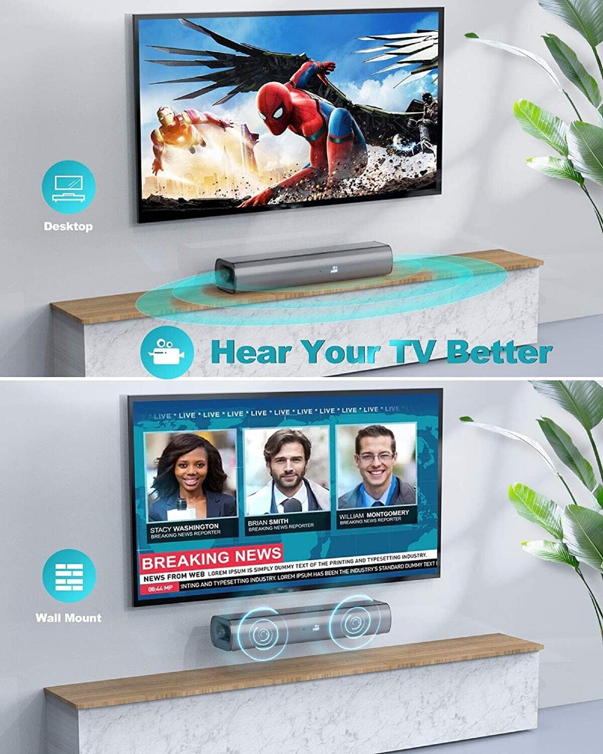 Kmouk KMHSB001 Black 50 Watt Soundbar Bluetooth 5.0 3D Surround Sound