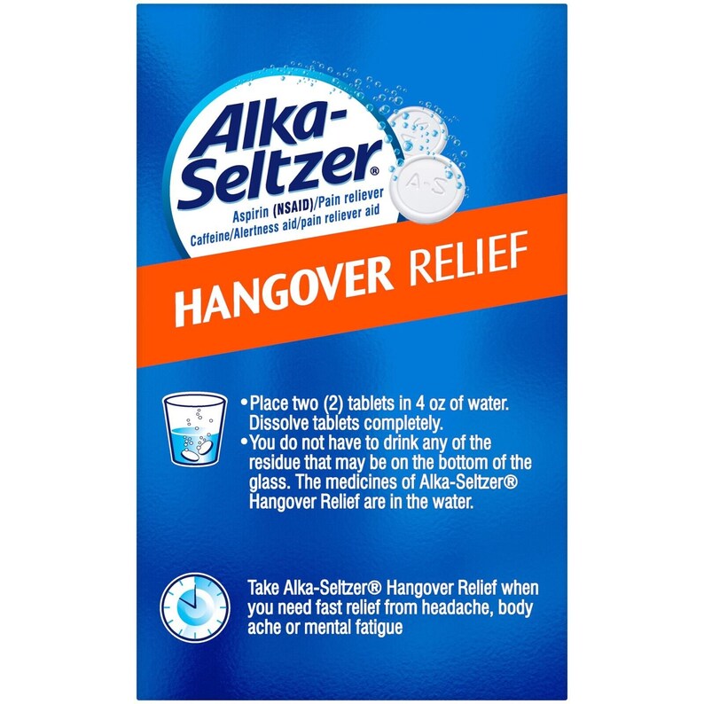 Alka Seltzer Hangover Relief Caffeine Pain Reliever Kt 20 Tablets Exp 3