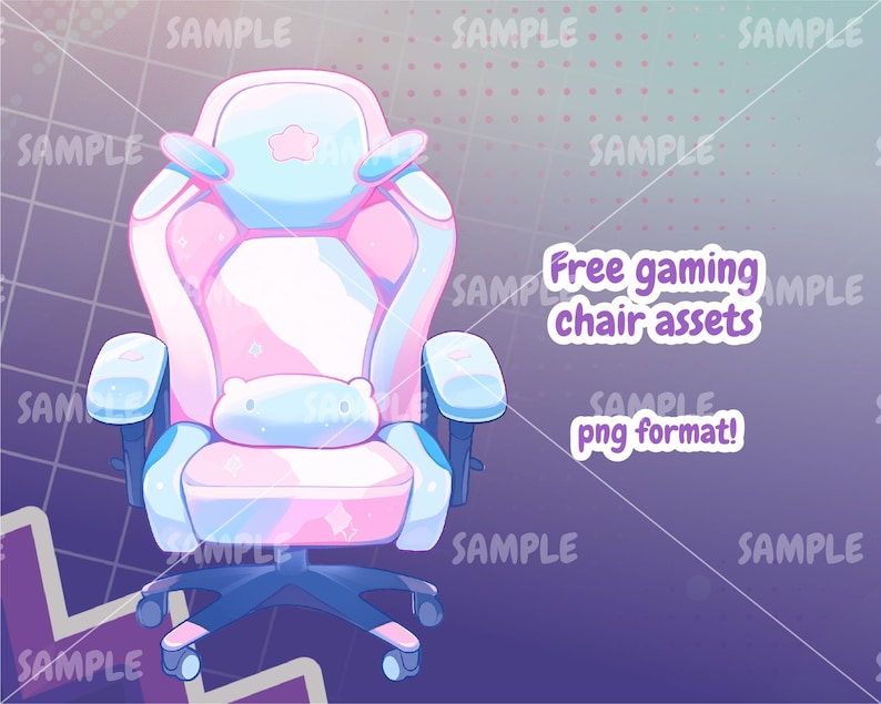 Pode incluir: Uma cadeira de jogo rosa e azul com um encosto de cabe&ccedil;a em forma de estrela e um travesseiro macio. A cadeira tem uma base preta com rodas e est&aacute; sobre um fundo roxo e rosa.