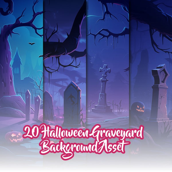 20 Halloween Graveyard Themed Background Asset