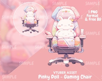 Silla de juego rosa PNG: Recurso de VTuber + 2 fondos gratis (Descarga digital)