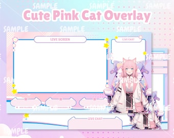 Cute Pink Cat - VTuber Stream Overlay, VTuber Background, VTuber Screen