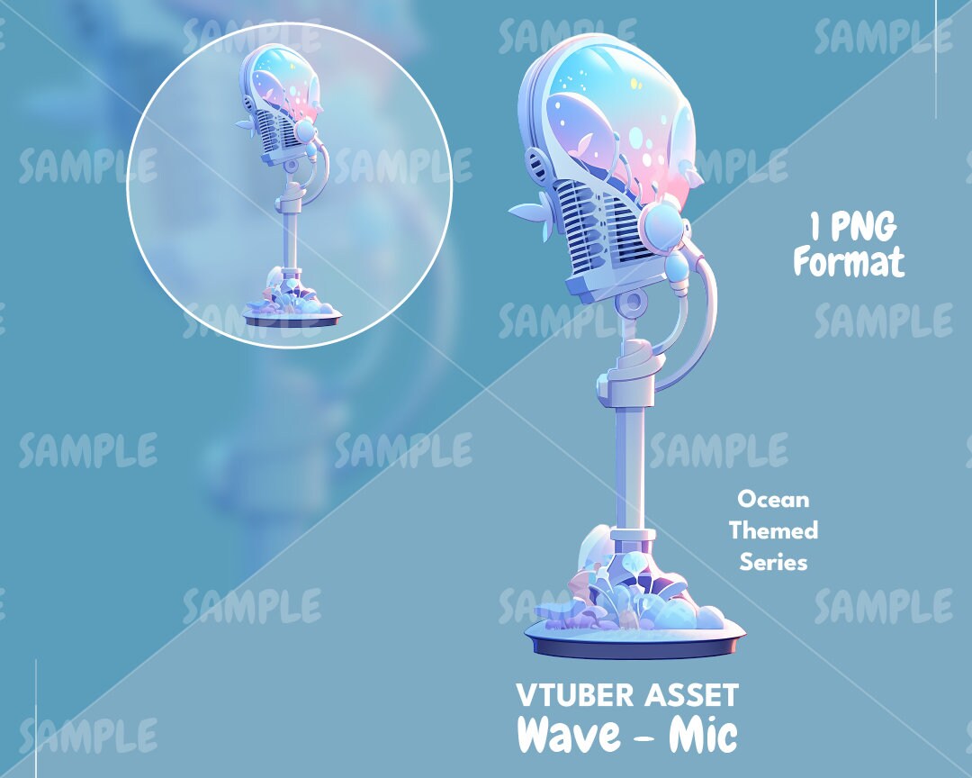Wave - Ocean Mic Series, VTuber Mic, VTuber Asset, Vtuber Decoration