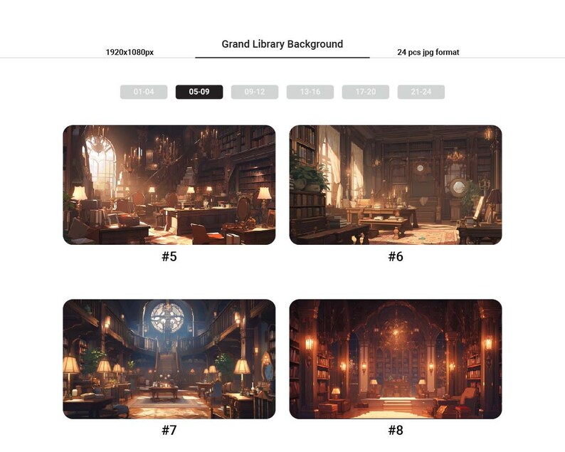 Grand Library Vtuber-bakgrund: 24 AI-genererade JPG-bilder bild 2