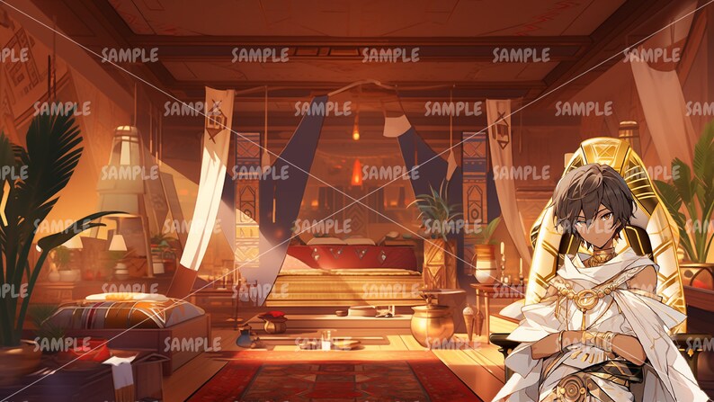 Pode incluir: Uma pessoa jovem com cabelo castanho senta-se em um trono dourado em um quarto com uma cama adornada e detalhes dourados. O quarto tem um brilho quente e laranja.
