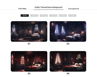 Gothic Room Vtuber Backgrounds: 24 Dark Themed Assets (1920x1080 JPG)