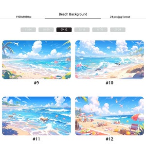 以下が含まれることがあります： 青い水、白い砂浜、ヤシの木、白い雲のある青い空のビーチシーンのデジタルイラスト。ビーチは、頭上を飛んでいる数羽の鳥を除いて、空いています。