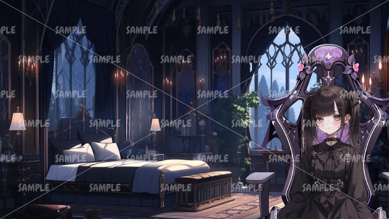 Violet Demon-spelstol, VTuber-bakgrund, VTuber-tillgång, Vtuber-dekoration, Vtuber-mikrofon bild 3