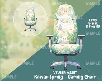 Kawaii Spring Gaming Chair: VTuber Asset with Bonus Backgrounds (PNG)