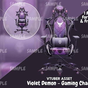 Violet Demon-spelstol, VTuber-bakgrund, VTuber-tillgång, Vtuber-dekoration, Vtuber-mikrofon bild 1