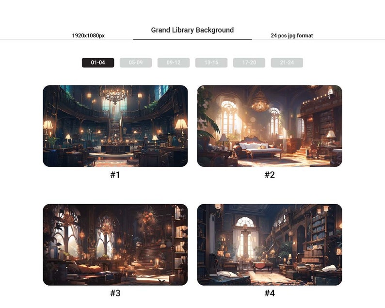 Grand Library Vtuber-bakgrund: 24 AI-genererade JPG-bilder bild 1