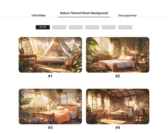 Nature Room Vtuber Backgrounds: 24 JPG Assets (1920x1080)