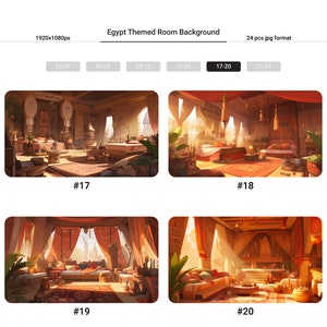 Puede incluir: Una ilustraci&oacute;n digital de una habitaci&oacute;n con tem&aacute;tica egipcia. La habitaci&oacute;n est&aacute; decorada con muebles, alfombras y l&aacute;mparas ornamentados. Las paredes son de un color marr&oacute;n c&aacute;lido y las ventanas est&aacute;n adornadas con cortinas pesadas. La habitaci&oacute;n est&aacute; iluminada por el c&aacute;lido resplandor del sol que brilla a trav&eacute;s de las ventanas.