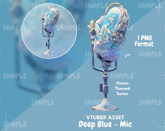 Deep Blue - Ocean Mic Series, VTuber Mic, VTuber Asset, Vtuber Decoration