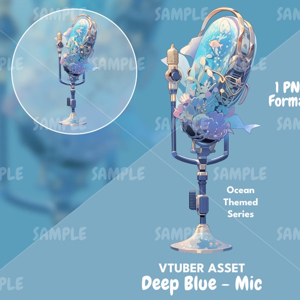 Deep Blue - Ocean Mic Series, VTuber Mic, VTuber Asset, Vtuber Decoration