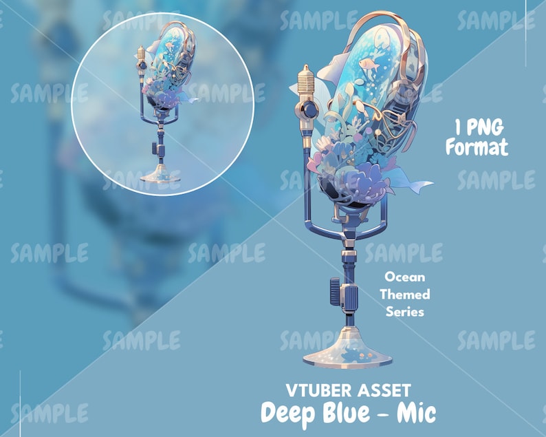Ocean VTuber Mic-tillgång: Deep Blue-serien (PNG) bild 1